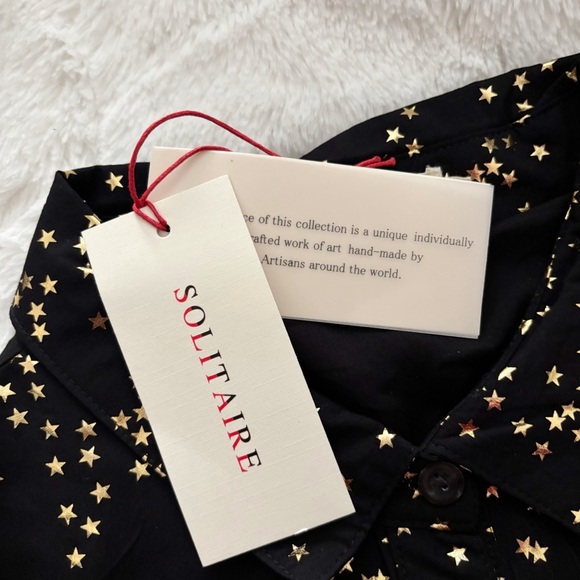 Solitaire Star Print Tunic/Mini Dress Size XL NEW Black Gold Metallic Button Up - Picture 12 of 12